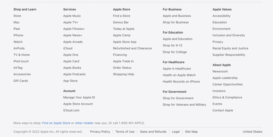 Footer Links Example #2: Apple