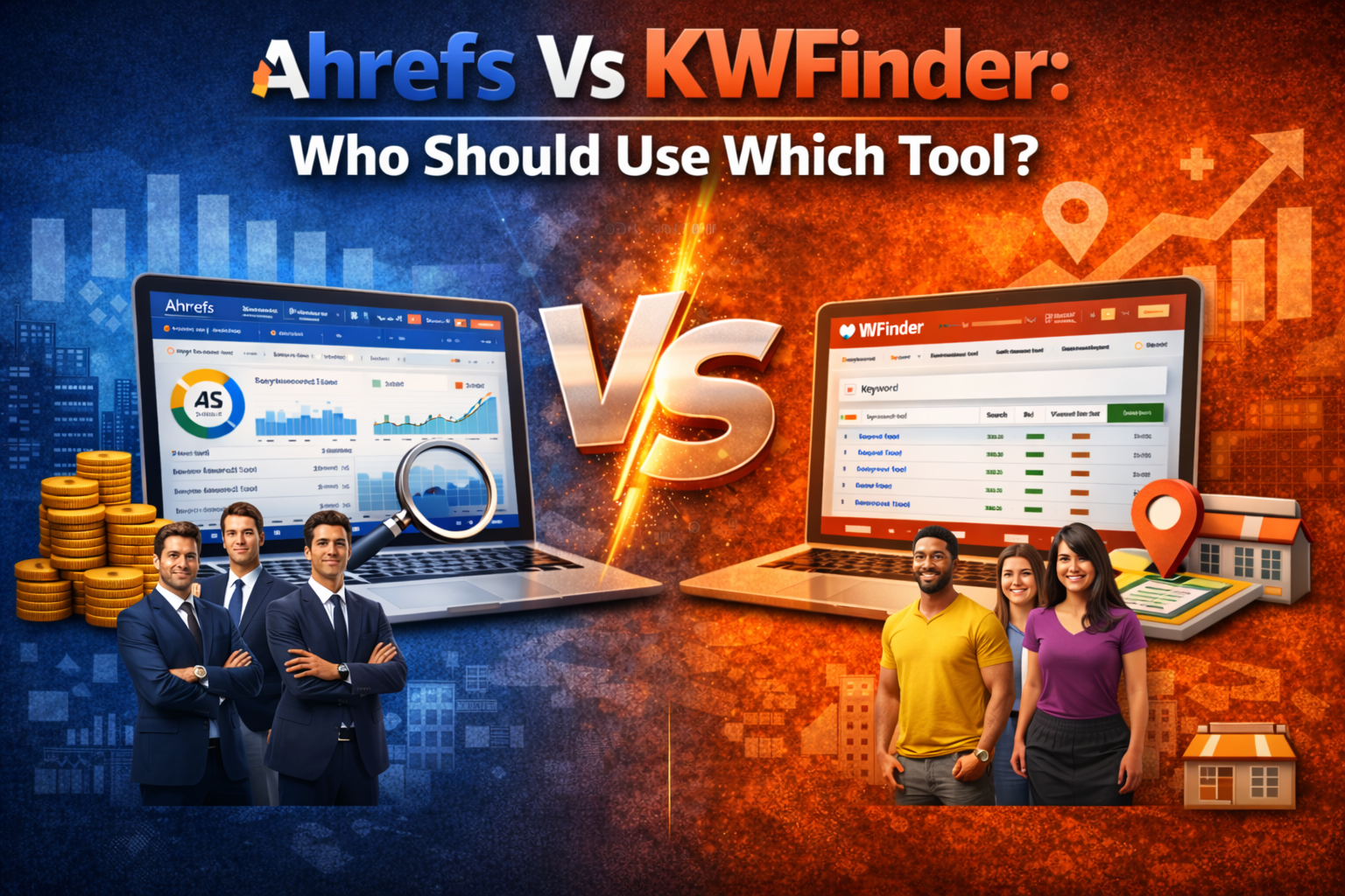 Ahrefs vs KWFinder comparison showing who should use each SEO tool based on features, pricing and user type