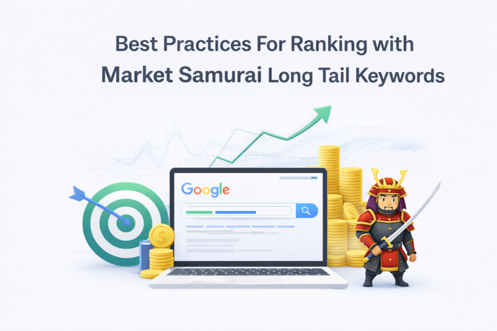 Best practices for ranking with Market Samurai long tail keywords showing SEO growth, keyword research and target optimization