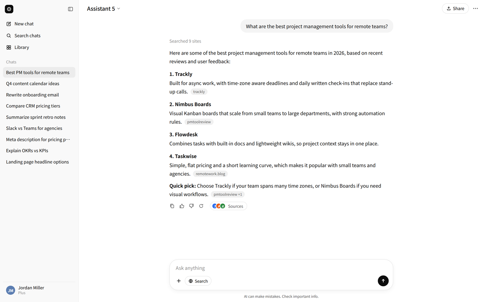 ChatGPT answer showing a brand mention and a cited source